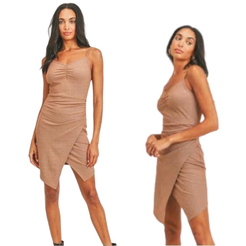 Sage Kaya Ribbed 90s Y2K Mini Copper Asymetrical Sleeveless Dress in Medium NWT